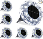 12-Pack White Flat Solar Landscape Lights, Waterproof LED