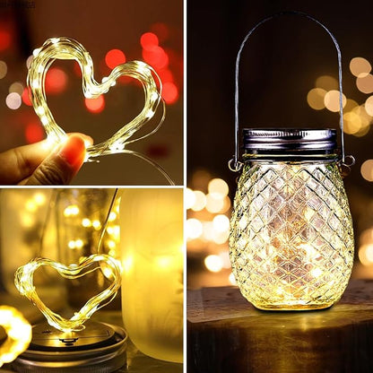 Dream Master 30 LED Hanging Solar Fairy Lights, Jars & Hangers Included, 6 Pack Waterproof Glass Mason Jar Lights Solar Powered, Ideal Outdoor Decor for Garden Patios, Yards, and Lawns, Warm White