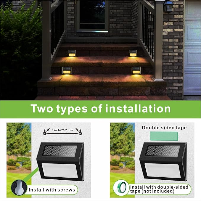 2-Pack Black Modern Solar Fence Lights, Outdoor LED