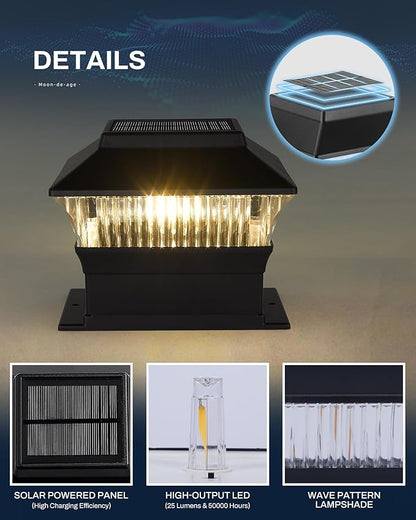 4x4 4x6 Fence Lights Solar Powered, Outdoor Post Cap Lights Yard Deck Garden Patio Mailbox Decorations 25 Lumens, 3000K Ip65 Waterproof, Black - 10 Pack