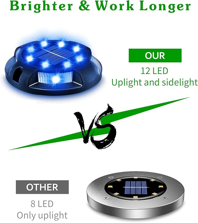 12-Pack Solar Ground Disk Lights, Blue Waterproof LED