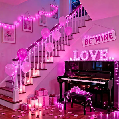 JMEXSUSS 4 Pack 50 LED Pink Battery Operated Lights, Each 16.5ft Pink String Lights Outdoor Waterproof, 8 Modes Valentine’s Lights Indoor with Timer for Bedroom Christmas Valentine’s Day Decor