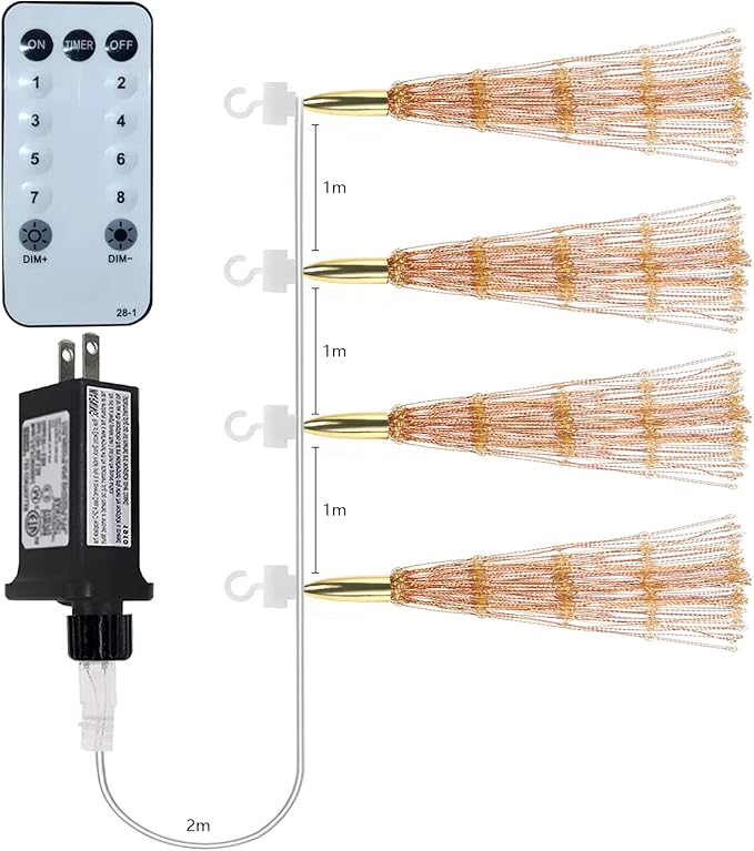 4 Pcs 800 LED Plug-in Starburst Sphere Lights, Firework Light 8 Modes Dimmable Remote Control Waterproof Hanging Fairy Light, Copper Wire Lights for Patio Party Tent Christmas (Warm White)