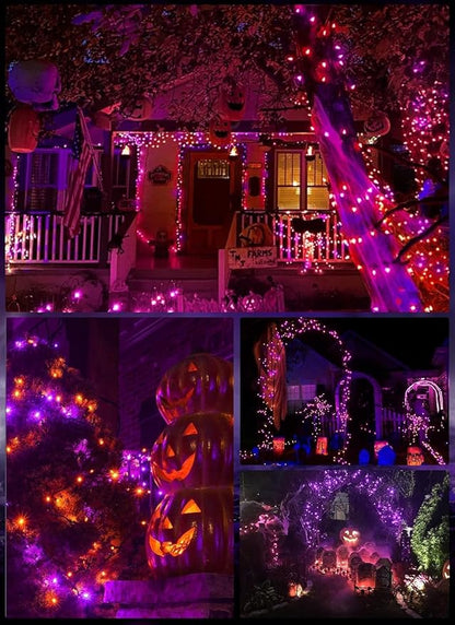 Battery Operated Halloween Indoor String Lights, 8 ft 20 LED Orange and Purple Mini Tree Lights with Timer, Indoor Outdoor Patio Garland Window Decor for Party Christmas Halloween Decorations