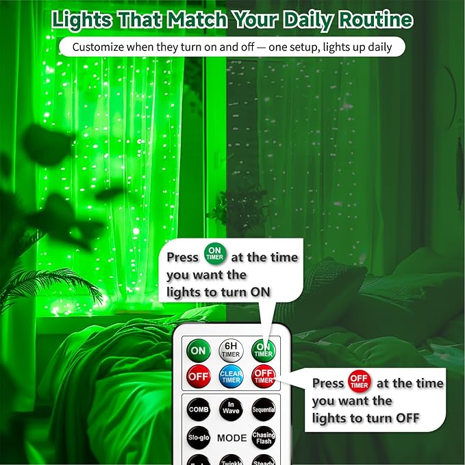 Outdoor String Lights, 8ft Green Waterproof LED