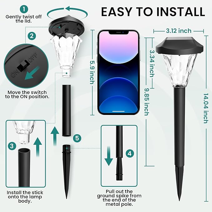 GIGALUMI 12 Pack Solar Lights Outdoor Waterproof, Outdoor Solar Lights for Yard, Solar Garden Lights, Yard Decorations Outdoor for Pathway, Patio, Garden, Driveway, Lawn, and Landscape(Cold White)