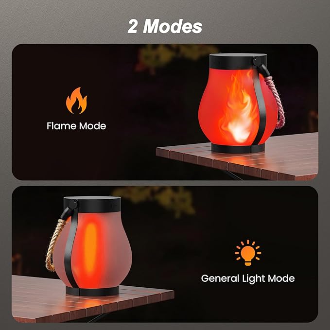 Hompavo Gen2 Solar Lanterns Outdoor with Ultra-Real Flame, Dual Charging (USB/Solar) & 2 Modes - Waterproof Decorative Hanging/Table Lights for Patio Garden Halloween Christmas Decorations, 2/Red