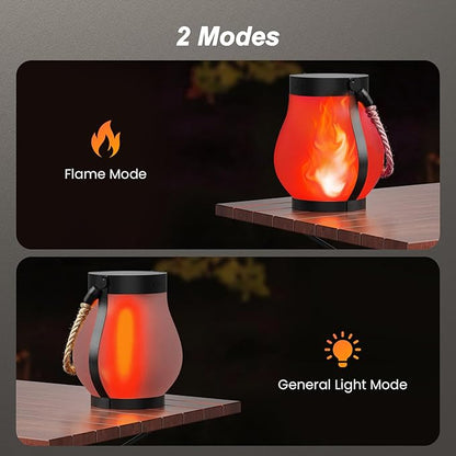 Hompavo Gen2 Solar Lanterns Outdoor with Ultra-Real Flame, Dual Charging (USB/Solar) & 2 Modes - Waterproof Decorative Hanging/Table Lights for Patio Garden Halloween Christmas Decorations, 2/Red