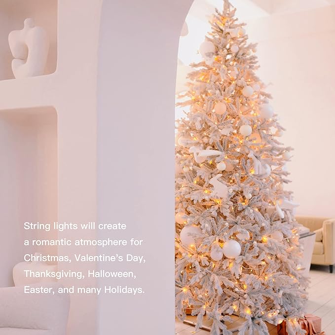 Hopolon 100 LED Christmas Lights Indoor Outdoor,33FT Warm White Twinkle Fairy Light Plug in,8 Modes Waterproof Clear Wire String Lights for Bedroom Classroom Xmas Tree Wedding Party,100 LED,Warm White