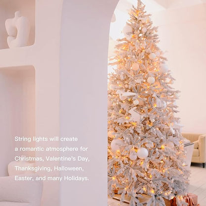 Hopolon 100 LED Christmas Lights Indoor Outdoor,33FT Warm White Twinkle Fairy Light Plug in,8 Modes Waterproof Clear Wire String Lights for Bedroom Classroom Xmas Tree Wedding Party,100 LED,Warm White