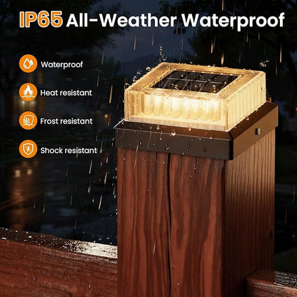 APONUO Solar Post Cap Lights, 12-Pack Fence Post Solar Lights with 20 Lumens 3-Sided Panoramic Glow, IP65 Waterproof Fence, Deck, Patio, Garden Decor, Easy No-Tool Install for 4x4 Posts, Black