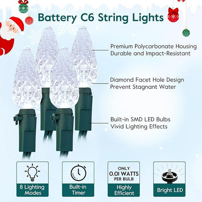 Christmas Fairy Lights 2-Pack, 20ft 6 LED Battery Twinkle Lights