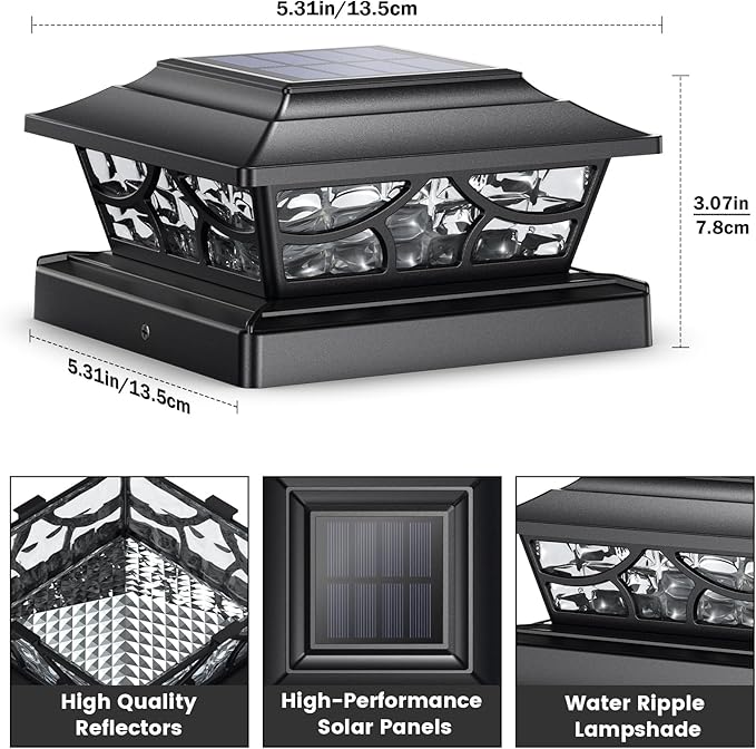 SIEDiNLAR Solar Post Lights Outdoor 4 Modes Deck Fence Post Cap Light for 4x4 5x5 6x6 Vinyl Wooden Posts Patio Garden Decor, Warm White & Cool White Dynamic Lighting Black (1 Pack)
