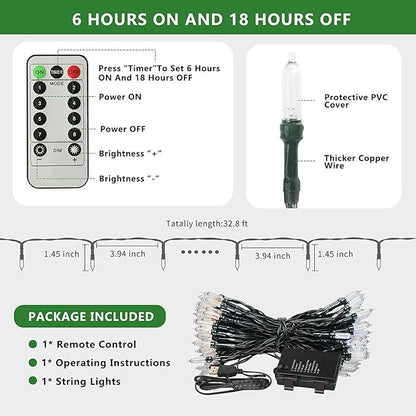 Tcamp Christmas Lights 33ft 100LED Outdoor Indoor Christmas String Lights with Remote Timer, USB or Battery Powered Waterproof 8 Modes Fairy Lights for Xmas Tree Wreath Party Decor (White)