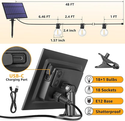 Mlambert 96FT(2x48FT) Solar String Lights with Remote, Outdoor Waterproof Patio Lights with 36 LED Shatterproof G40 Bulbs(2 Spare) for Yard-Black Wire