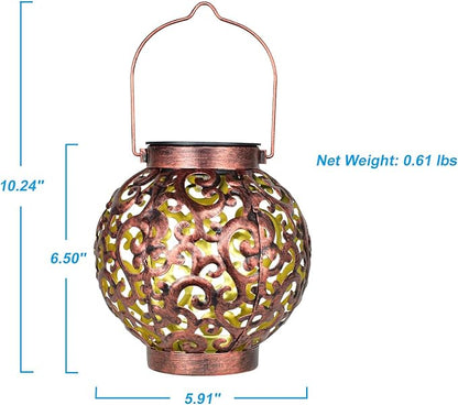 Large Solar Lanterns 2 Pack Outdoor Waterproof LED Metal Hanging Solar Lights for Garden Yard Patio Tree Tabletop Landscape Decorations (Brown)