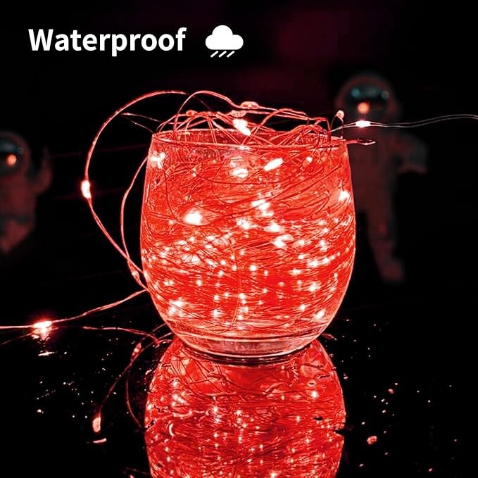 Solar String Lights Outdoor, 33 Feet 100 LEDs 8 Modes Solar Fairy Lights for Outside, Waterproof Outdoor Light for Patio Yard Christmas Tree Halloween Wedding Party Decorations, Red