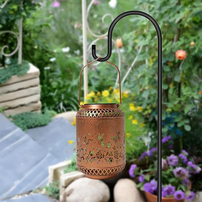 Butterfly Solar Lanterns Garden Decor Birthday Gifts for Women Mon Grandma Metal Hanging Solar Lights Waterproof Outdoor Decoration for Outside LED Lanterns for Yard Patio Lawn Pathway Landscape