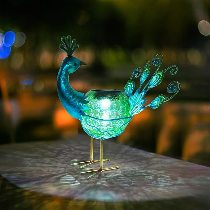 Peacock Solar Lanterns, Waterproof LED Garden Lights