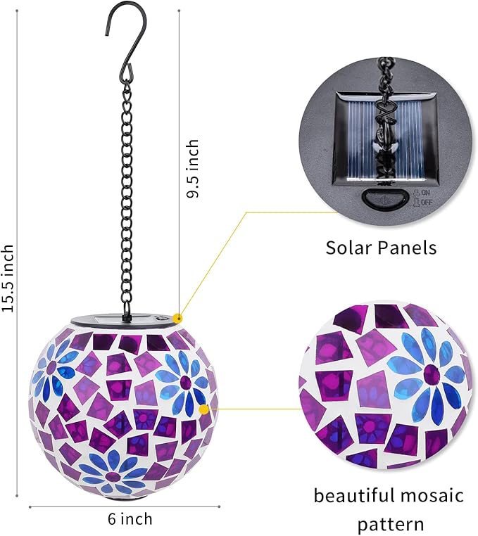 Solar Mosaic Lanterns, Patio Hanging LED Decor