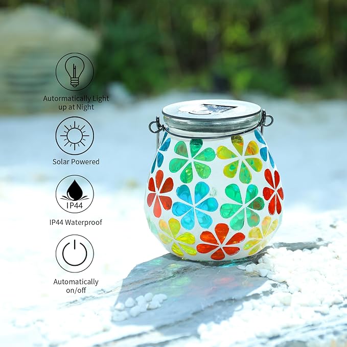 Mosaic Solar Backyard Lanterns, Metal Waterproof LED
