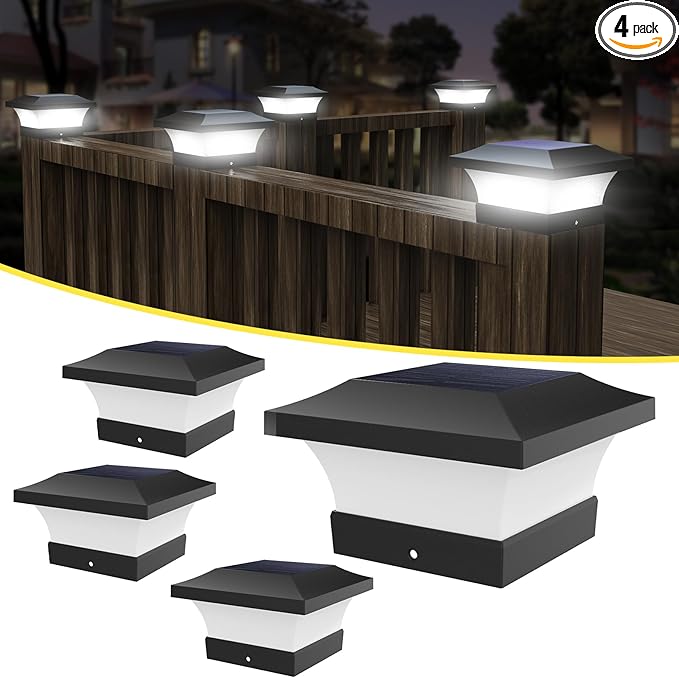 4-Pack Patio Post Cap Lights, Solar LED