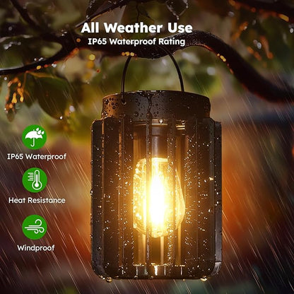 Solar Lanterns Outdoor Waterproof, Brighter Up to 12 Hrs Outdoor Hanging Solar Lights, Outside Hanging Lanterns for Garden Porch Patio Yard Decor, Gifts for Women Mom Father Black, 4 Pack