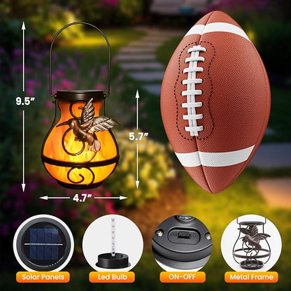 2P Solar Lanterns Outdoor Waterproof, Hanging Metal Hummingbird Flickering Flame Solar Lights Outdoor for Patio Garden Decorative Lights Perfect Gift