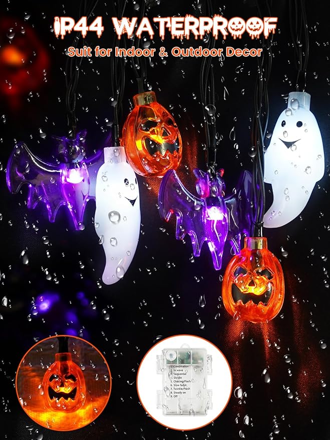 Halloween LED String Lights, Waterproof Timer Lights
