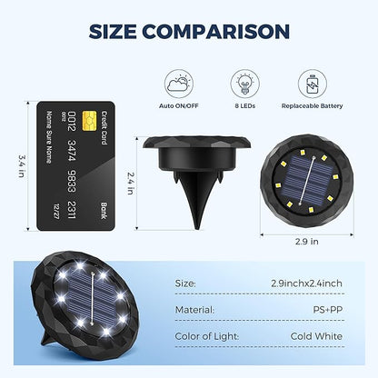 SOLPEX Mini Solar Ground Lights, 12 Pack Solar Lights Outdoor Waterproof, Landscape Lighting for Garden Pathway Driveway Walkway (Cool White)