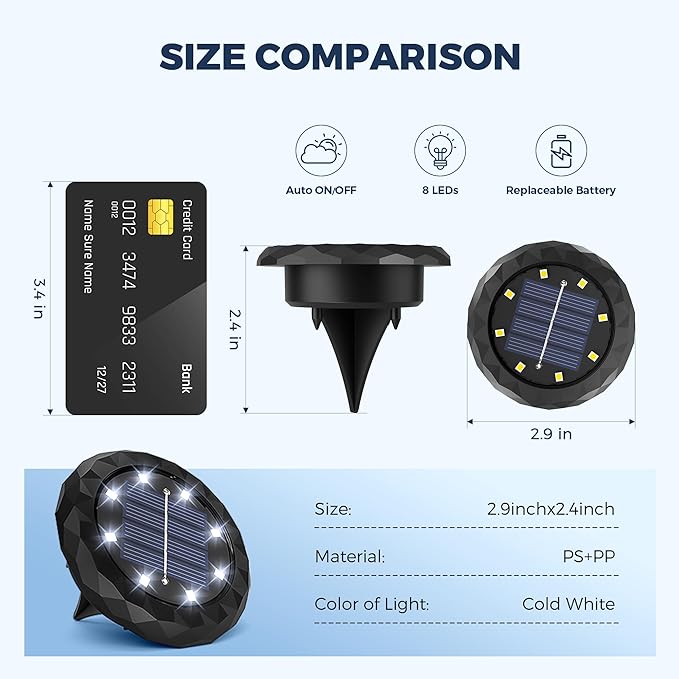 SOLPEX Mini Solar Ground Lights, 10 Pack Solar Lights Outdoor Waterproof, Landscape Lighting for Garden Pathway Driveway Walkway (Cool White)