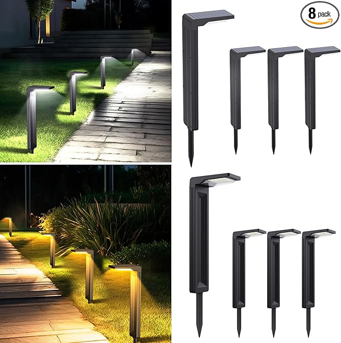 8-Pack Warm White Solar Path Lights, Outdoor Garden LED