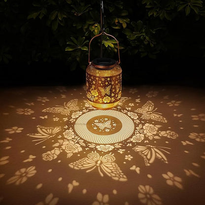 Butterfly Solar Lanterns Outdoor Waterproof Rose Garden Decor Gifts for Mom Women Grandma Metal Hanging Solar Lights Outdoor Decoration for Patio,Yard,Porch,Backyard