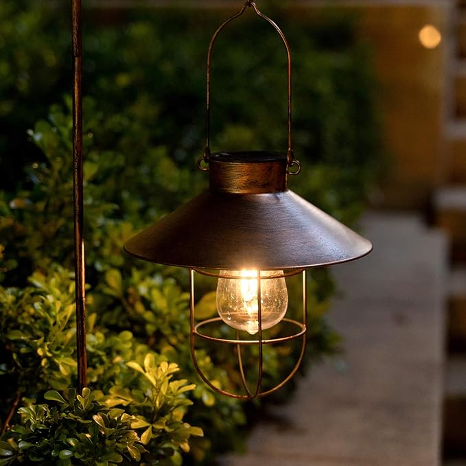 2-Pack Garden Solar Outdoor Lanterns, Rustic Waterproof LED