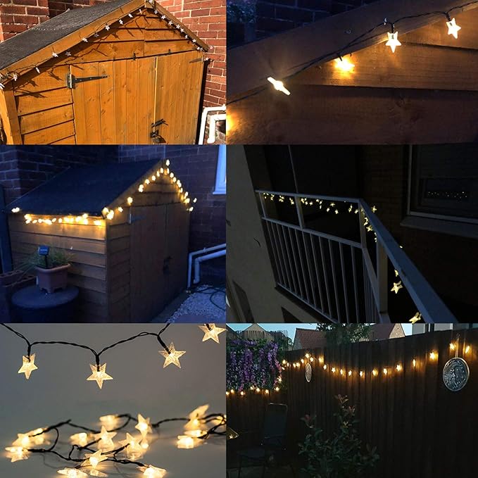 50ft 120 LED Solar Star Fairy Lights, Outdoor Decorative Solar String Lights, Waterproof Ambiance Lighting for Patio Deck,Camper,Gazebo,Girls Themed Room,Garden,Porch,Bush Decor,Warm White
