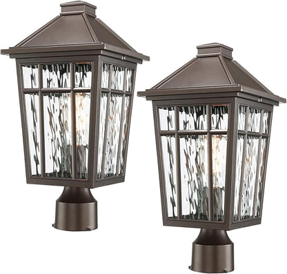 Darkaway 2pcs Large Outdoor Post Lights Lamp Post Light Fixture, 17inch Waterproof Aluminum Housing with Water Ripple Glass for Garden Patio Pathway