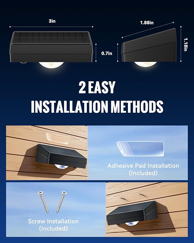 Solar Fence Lights Outdoor Waterproof, Fence Light Solar Powered with 3 Modes for Outside, Deck, Step, Yard, Stairs, Balcony, Patio, Railing (3000K/4500K/6500K, 12 Pack)
