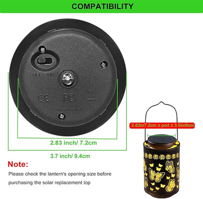 Upgraded 2 Pack Solar Light Replacement Top, 3.7 inch/ 94mm Waterproof Lantern Lids with 50LM Warm White LED, Solar Light Accessory for DIY Outdoor Hanging Lanterns, Garden Pathway Yard Decor