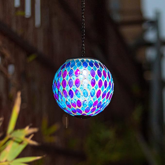 Classic Mosaic Solar Lanterns for Patio, Waterproof LED