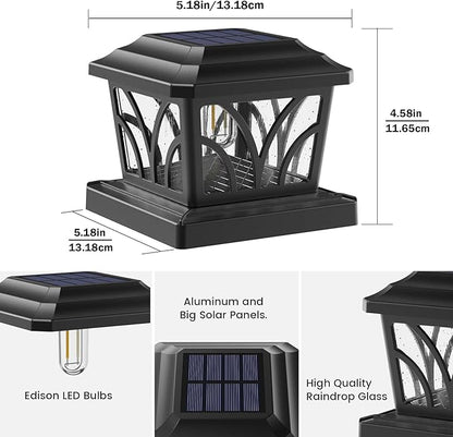 SIEDiNLAR Solar Post Cap Lights Outdoor, Aluminum Glass 2 Modes Edison LED Bulbs for 4x4 5x5 6x6 Wooden/Vinyl Posts Fence Deck Patio Decor, Warm White/Cool White Lighting 8 Pack (Black)