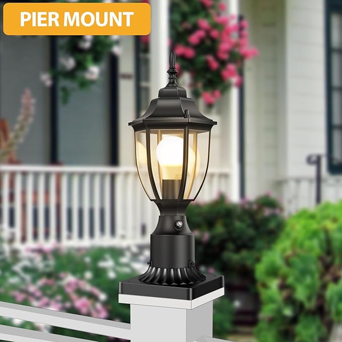Lamomo Dusk to Dawn Outdoor Post Lights, Waterproof Aluminum Lamp Post Light Fixture, Lamp Posts Outdoor Lighting Pole Lantern for Yard Patio Pathway Garden