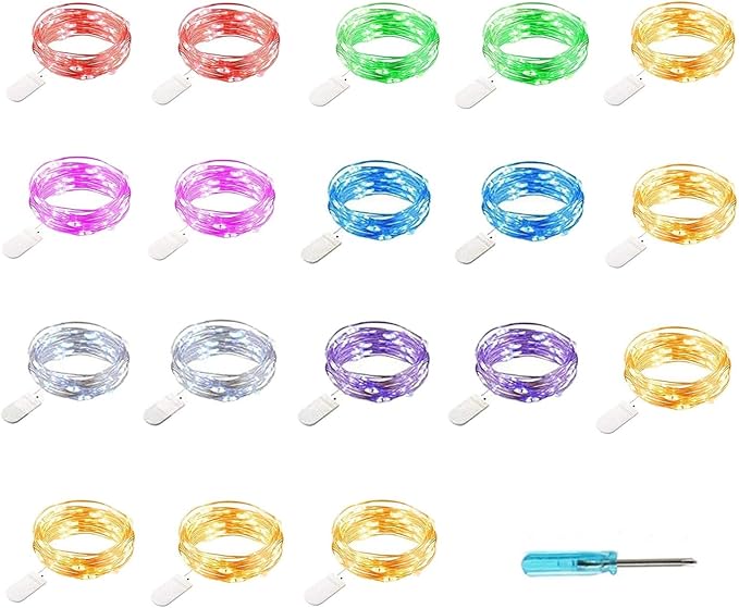 18-Pack 30 LED Christmas Twinkle Lights, 2ft Waterproof for Backyard