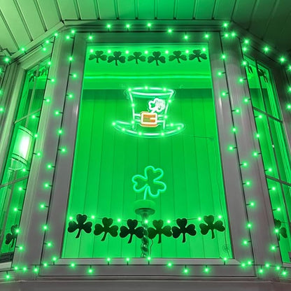 QITONG 2 Pack Green St Patrick's Day Battery Lights, Each 33ft 100 LED Battery Operated String Lights Outdoor, Green Wire Twinkle Christmas Lights Indoor with Remote