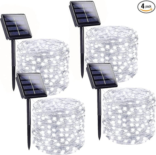 Solar String Lights Outdoor, 4 Pack Each 100 LED Solar Twinkle Lights for Outside, Waterproof Copper Wire with 8 Modes Solar Fairy Lights for Garden Yard Tree Wedding Christmas Decor(Cool White)