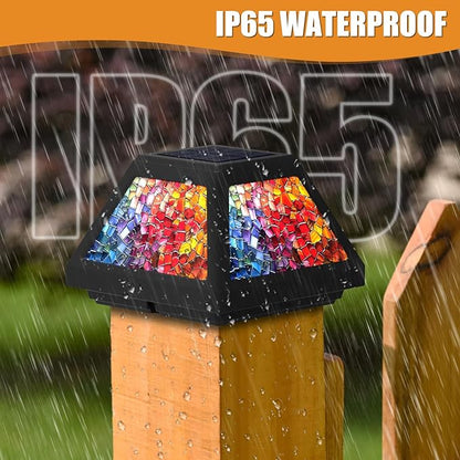 Solar Post Cap Lights - 4x4, 5x5, 6x6 Fence Post Solar Lights, Daffodils Lampshade, 15LM Bright LED, IP65 Waterproof Outdoor Post Lights for Garden, Yard, Deck, Warm White (Mosaic, 4)