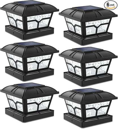 SIEDiNLAR Solar Post Cap Lights Outdoor 2 Color Modes 8 LEDs for 4x4 5x5 6x6 Posts Fence Patio Deck Decoration Warm White & Cool White Lighting Black (6 Pack)
