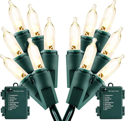 2-Pack 50 LED Christmas Twinkle Lights, Waterproof for Porch