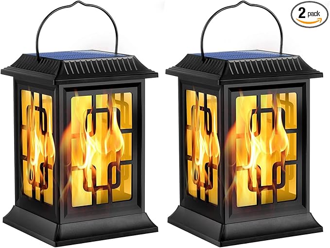 Hanging Solar Hanging Lanterns 2-Pack, Metal Outdoor Decor