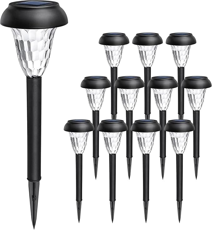 12-Pack Cool White Solar Path Lights, Outdoor Yard LED