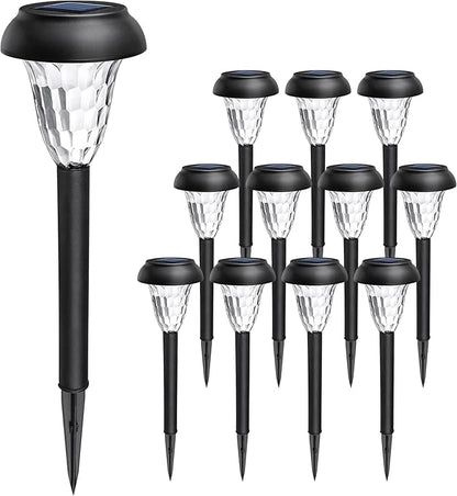 GIGALUMI 12 Pack Solar Lights Outdoor Waterproof, Cool White Pathway Lights Solar Powered, Landscape Lighting, Solar Garden Light for Decor, Patio, Garden, Yard, Pathways, Walkways